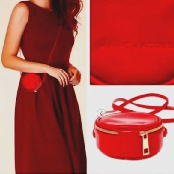 ♥️ MARC JACOBS Mini Crossbody Round Circle Canteen Bag 4" Red Patent Valentine’s - Picture 2 of 12